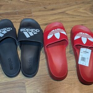 Lot 2 - Adidas Mem Slide Sandals - Black and Red